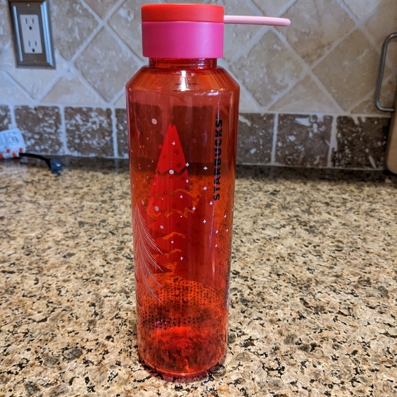 Starbucks Christmas Holiday 2021 Pink Tree Plastic Water Bottle 24oz lightweight - Picture 2 of 8